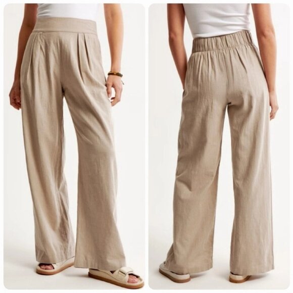 Abercrombie & Fitch Size S Short Linen Blend Ultra Wide Leg Pant Pull On Brown - Picture 3 of 14